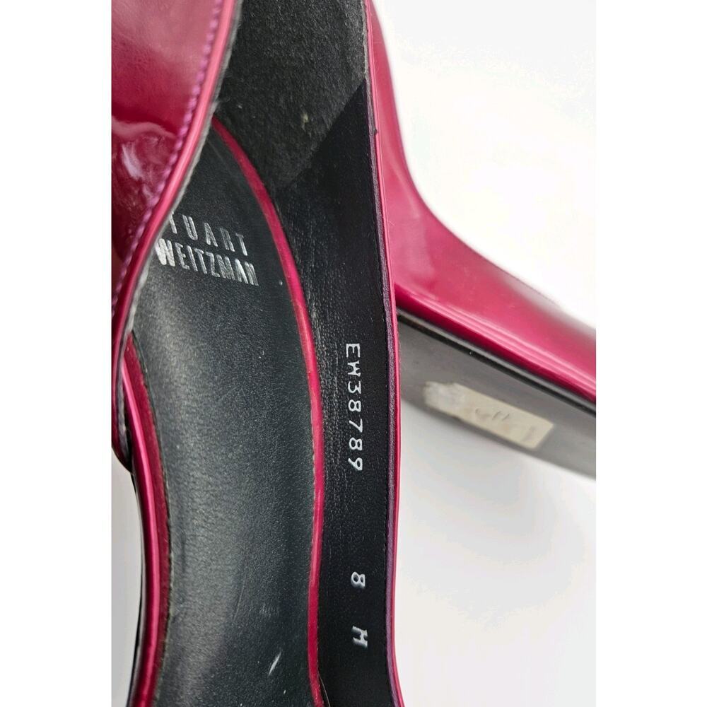 Stuart Weitzman Peep Toe Stiletto Pumps Magenta Glossy Patent Leather Sz 8 - Picture 9 of 11